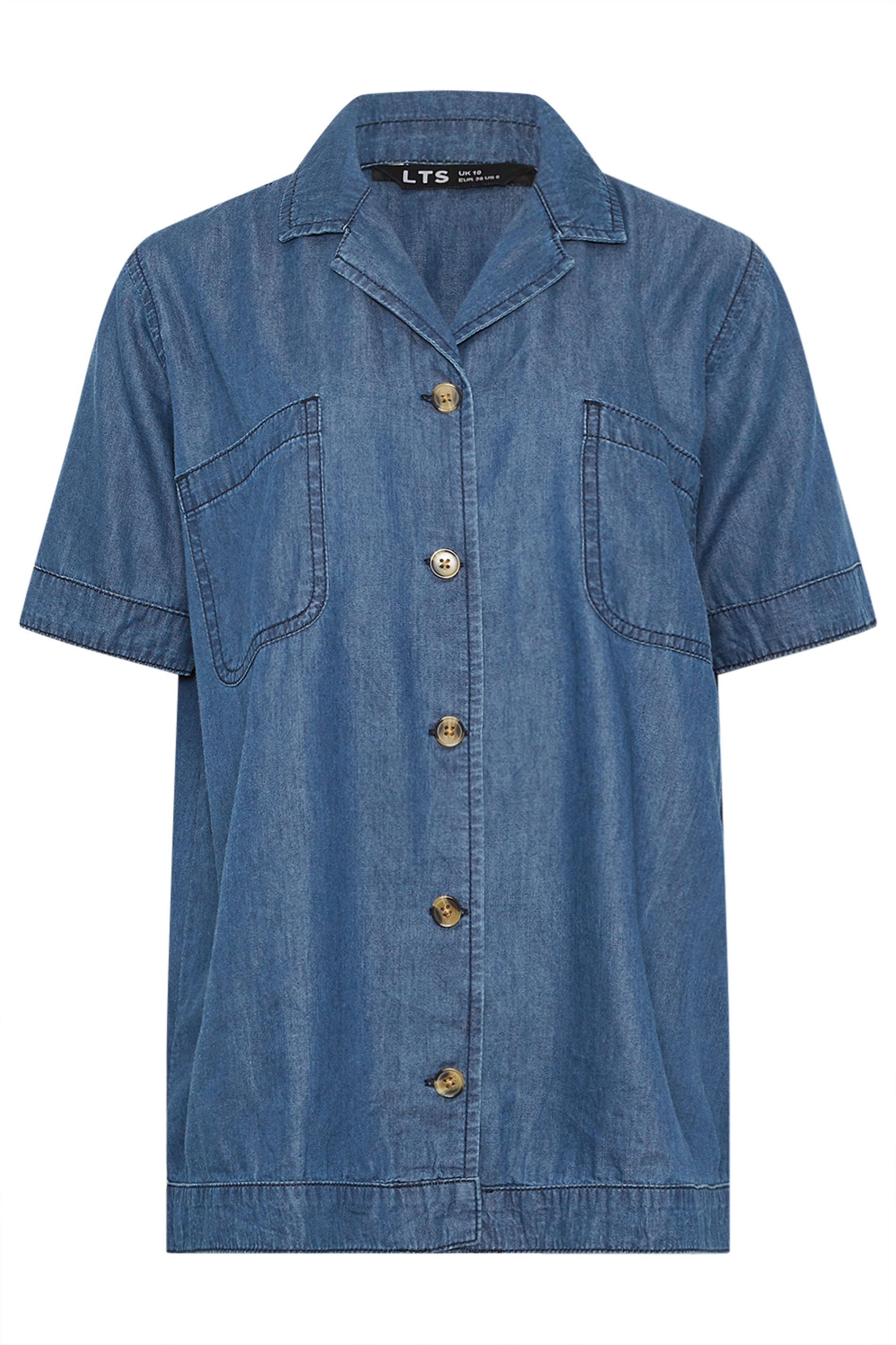 LTS Tall Blue Denim Pocket Collar Shirt | Long Tall Sally 6