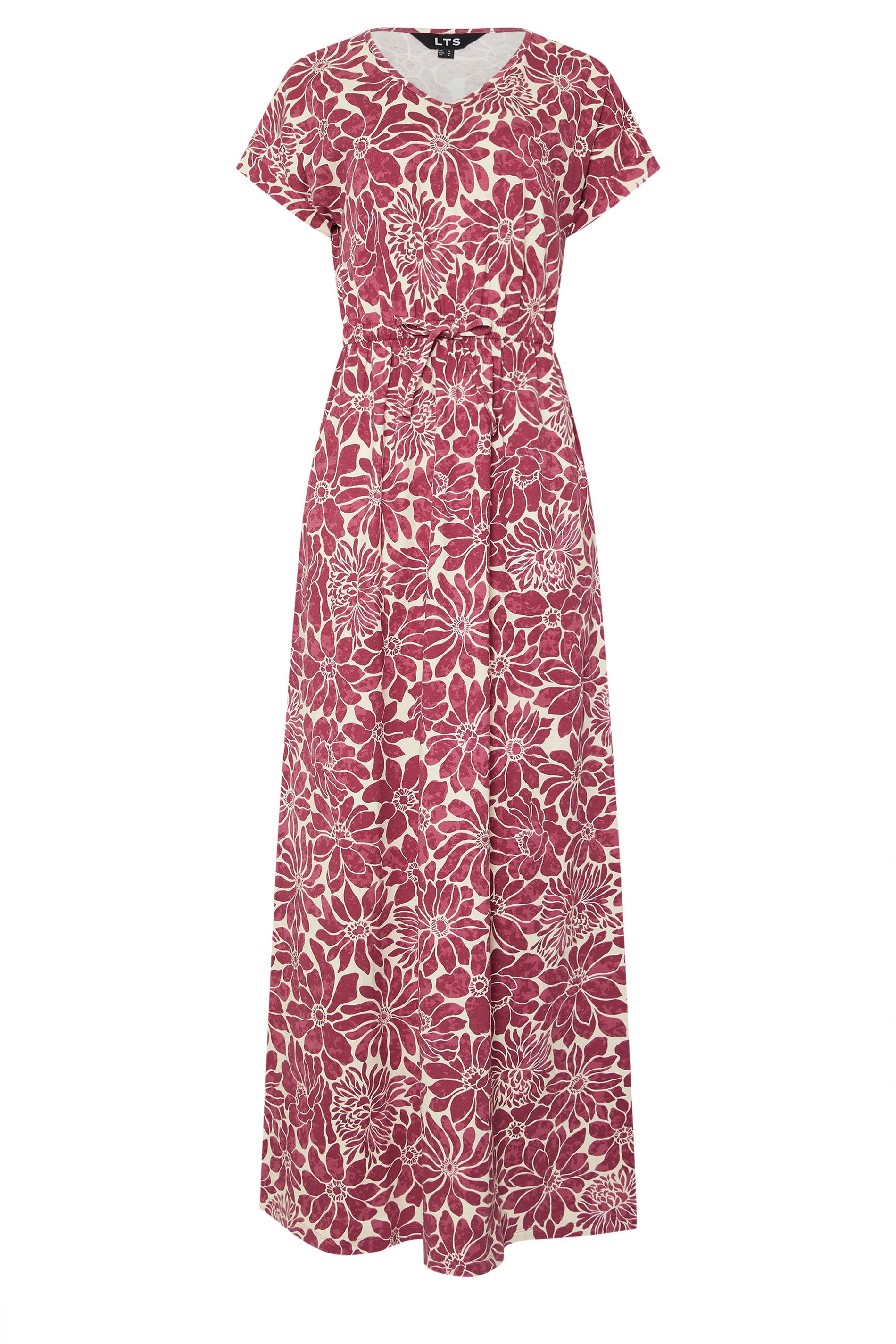 LTS Tall Red Cotton Floral Print Drawstring Maxi Dress | Long Tall Sally 6