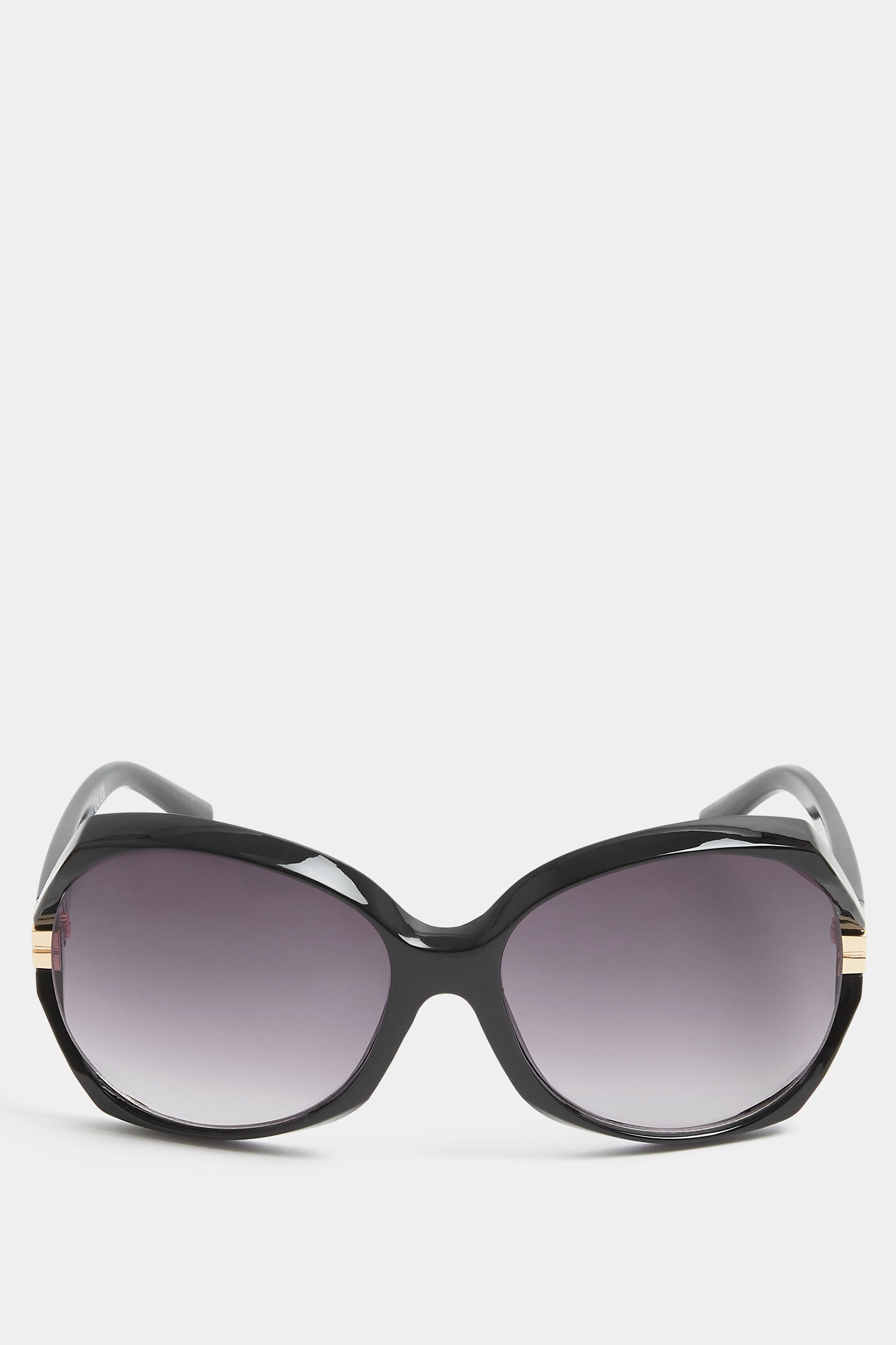 Black Metallic Arm Oversized Sunglasses | Yours Clothing 2