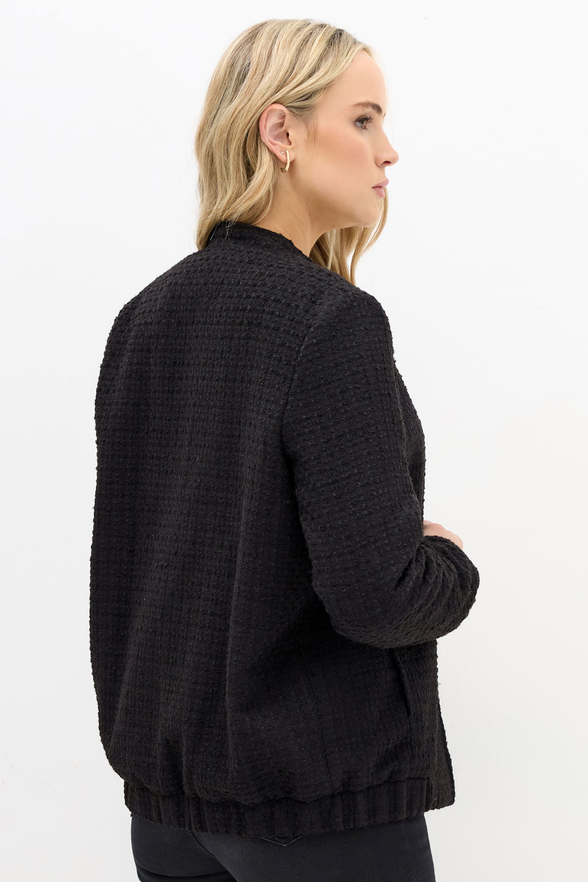 LTS Tall Black Boucle Tweed Bomber Jacket | Long Tall Sally 3