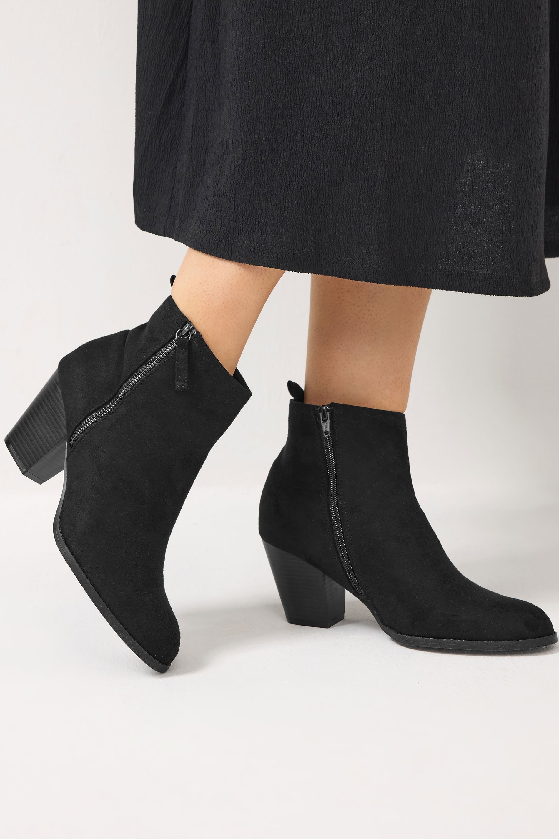 Black Faux Suede Block Heel Ankle Boots In Wide E Fit & Extra Wide EEE Fit | Yours Clothing 1
