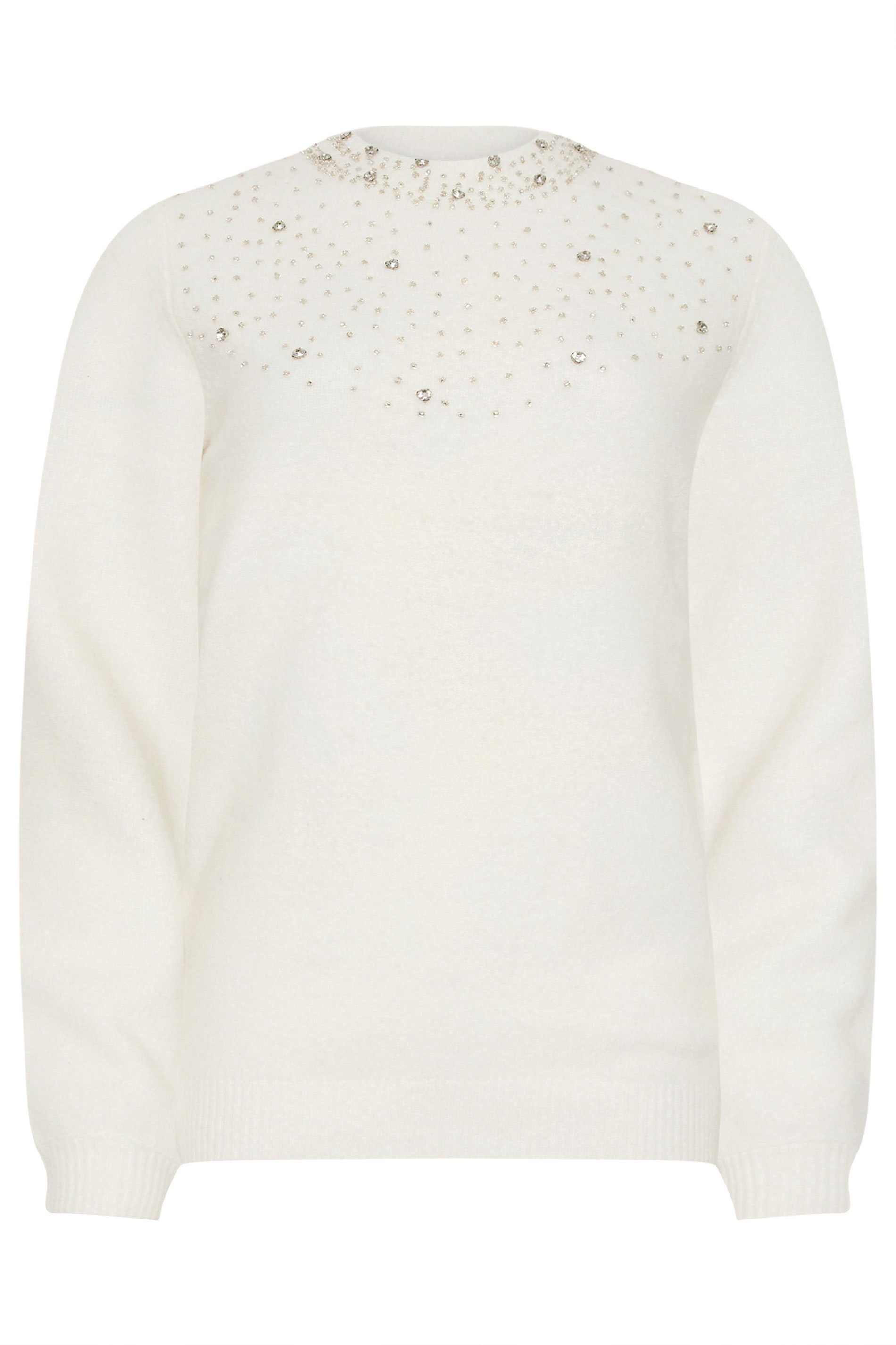 LTS Tall White Embellished Neck Jumper | Long Tall Sally 6