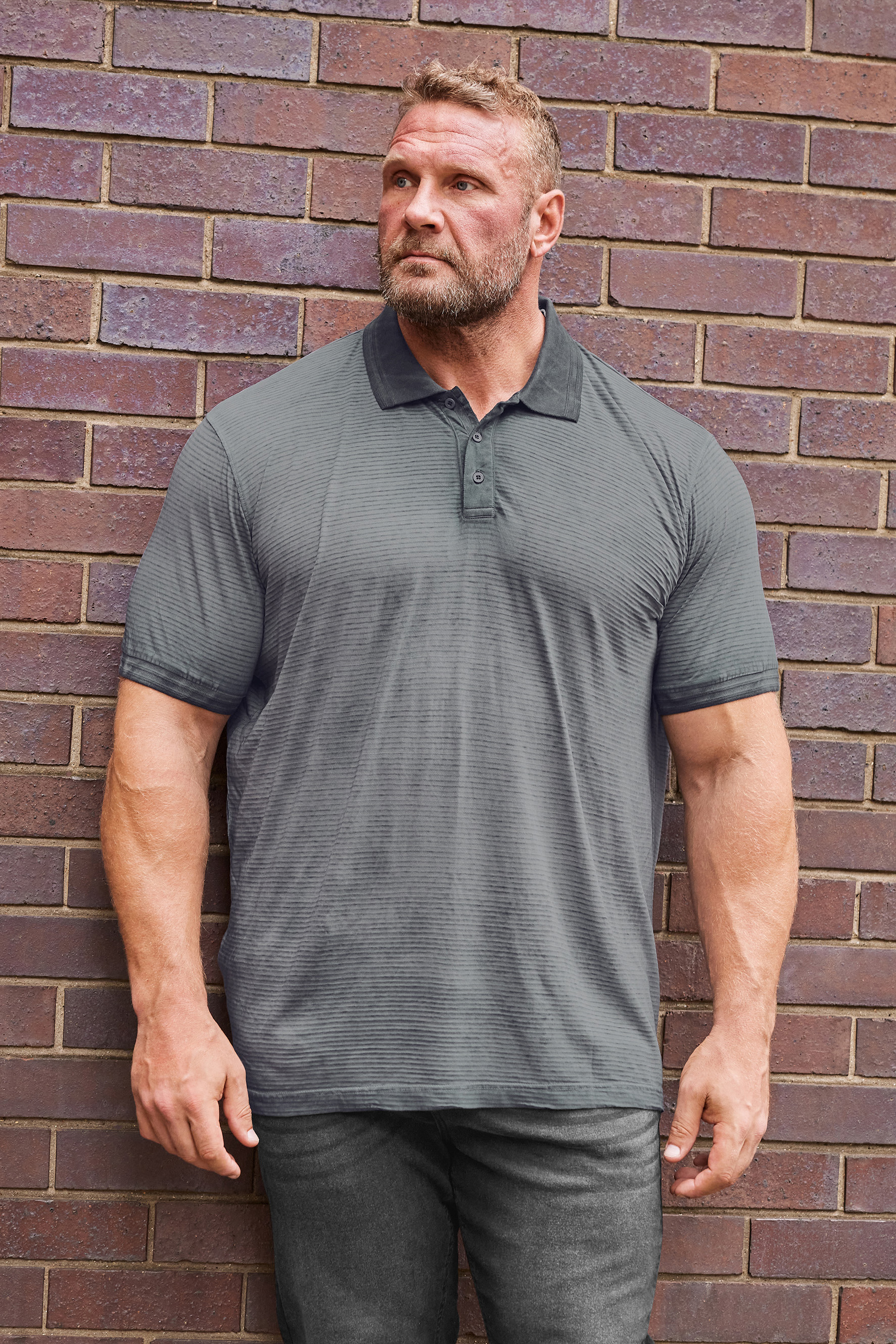 BadRhino Big & Tall Grey Striped Polo Shirt | BadRhino 1