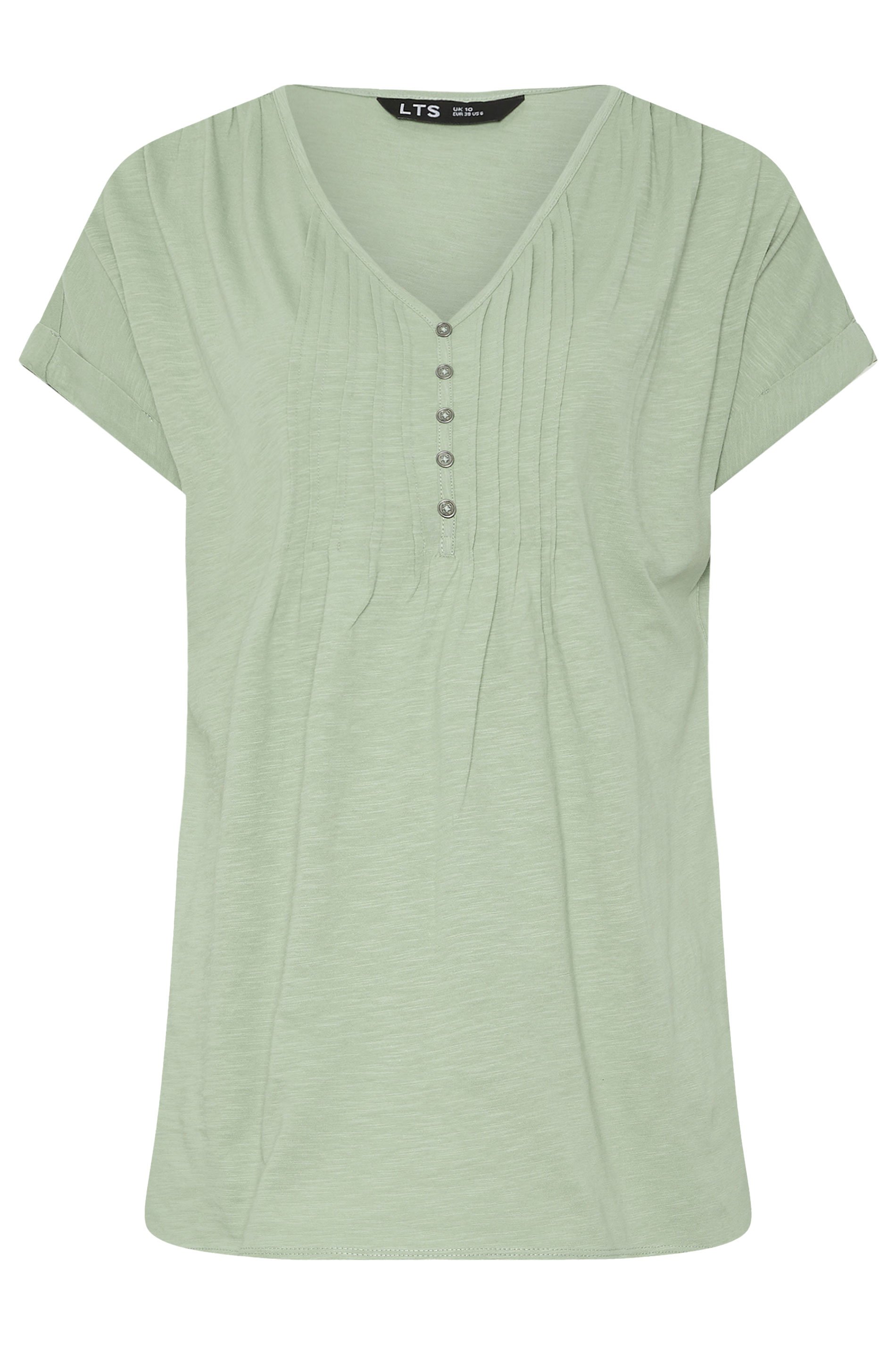 LTS Tall 2 PACK Sage Green & Pink Cotton Henley Tops | Long Tall Sally 9