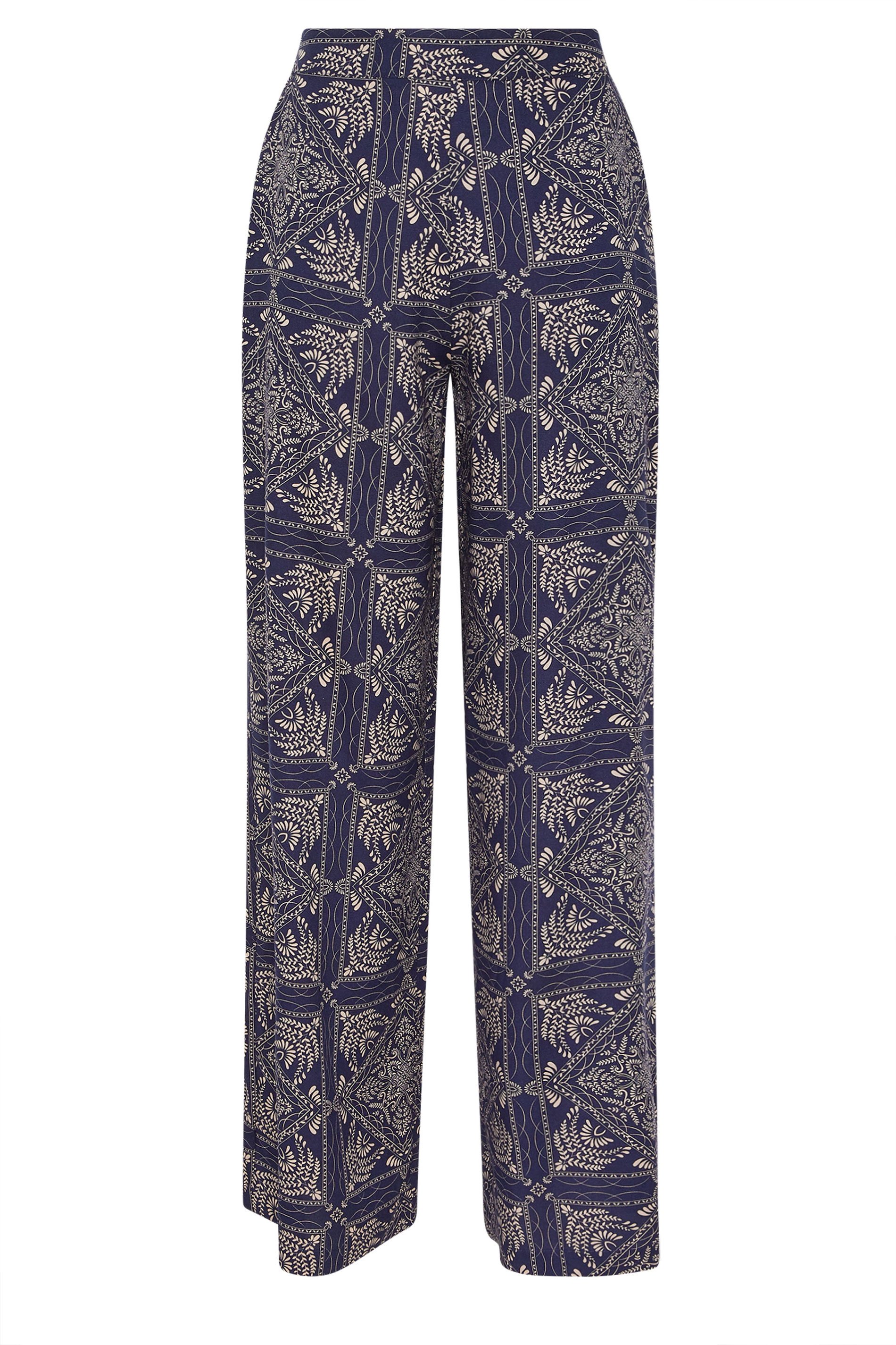 LTS Tall Navy Blue Tile Print Wide Leg Trousers | Long Tall Sally 5