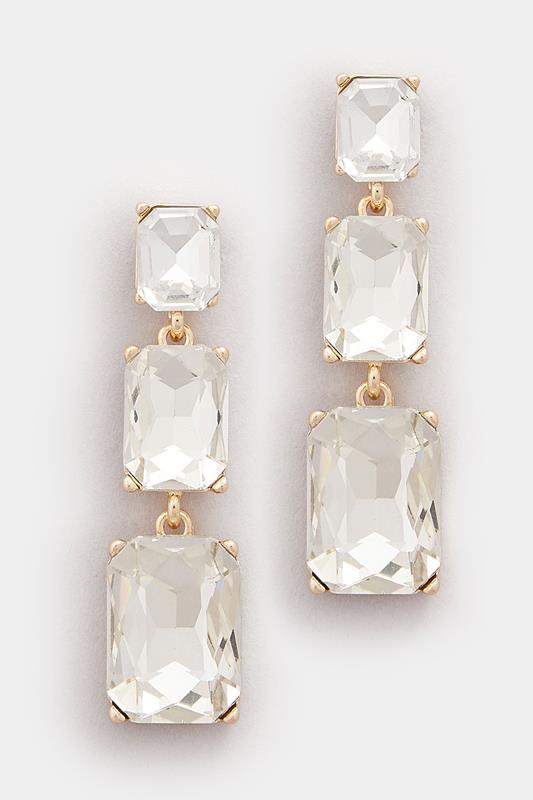 Gold Tone Diamante Triple Drop Earrings | Yours Clothing 2