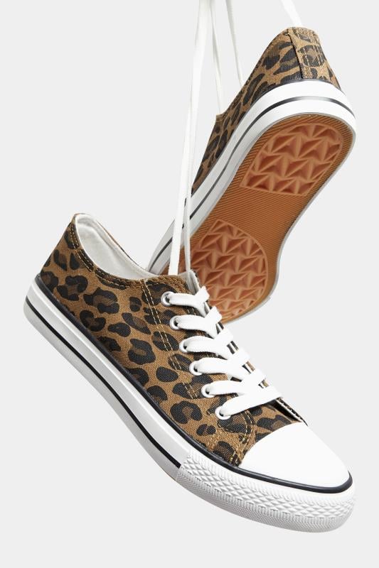 LTS Tall Women's Brown Leopard Print Canvas Low Trainers In Standard Fit | Long Tall Sally  5