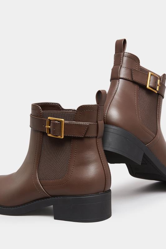 Brown Buckle Faux Leather Ankle Boots In Wide E Fit & Extra Wide EEE Fit | Yours Clothing 4