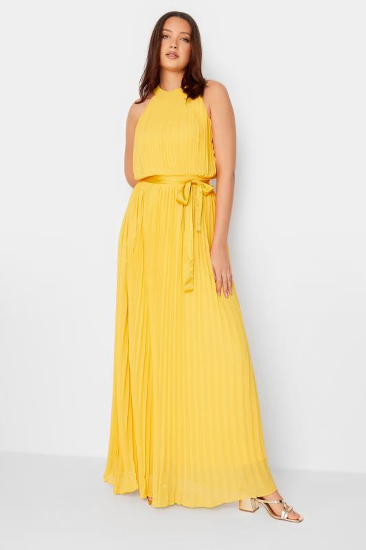 LTS Tall Women's Yellow Pleated Halter Neck Maxi Dress | Long Tall Sally 3
