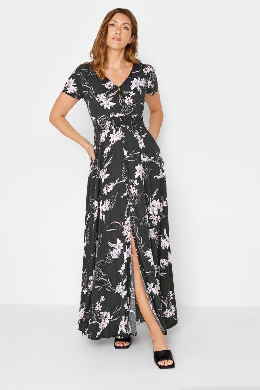 Tall  LTS Tall Black Floral Print Shirred Waist Maxi Dress