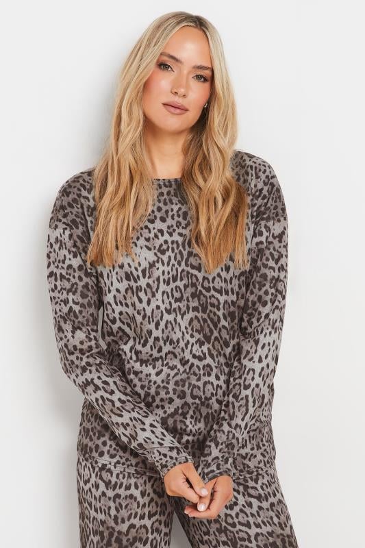 Tall  LTS Tall Grey Marl Animal Print Scoop Neck Top