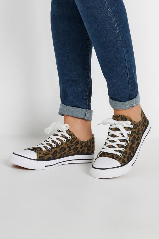 Tall  LTS Brown Leopard Print Canvas Low Trainers In Standard Fit