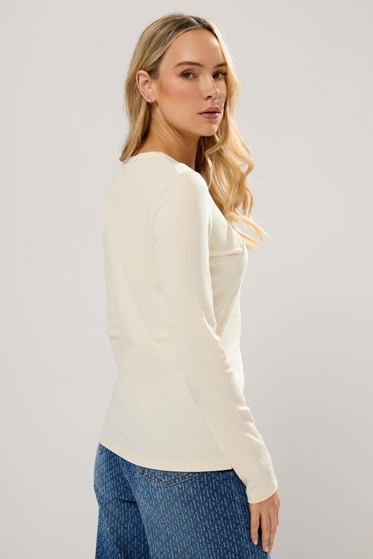 LTS Tall Ivory White Cotton Ribbed Henley Top | Long Tall Sally 3