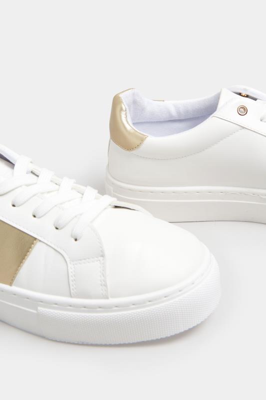 LIMITED COLLECTION White & Gold Stripe Trainers In Wide EEE Fit | Yours Clothing 5
