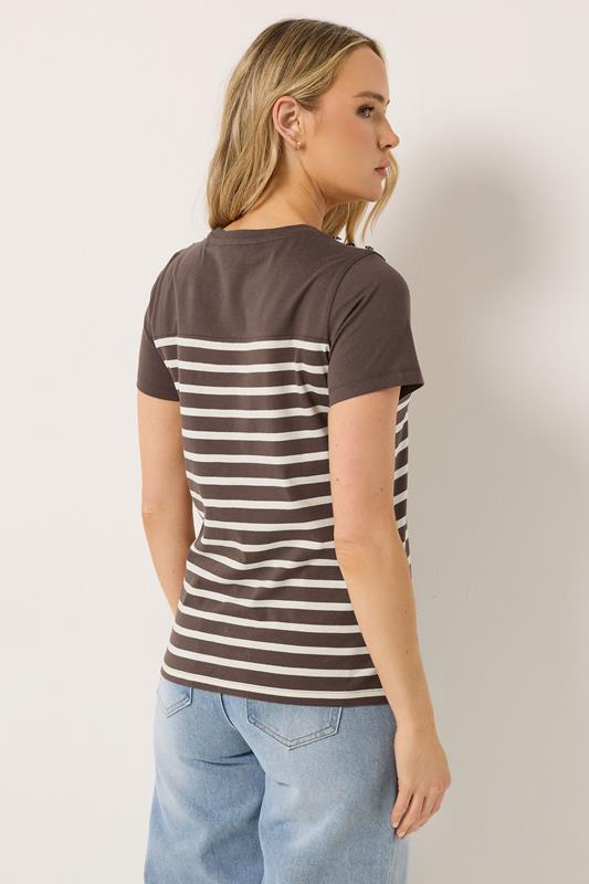 LTS Tall Women's Chocolate Brown Stripe Button T-Shirt | Long Tall Sally  2