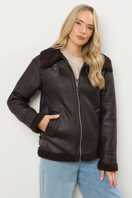 LTS Tall Chocolate Brown Aviator Jacket | Long Tall Sally 3
