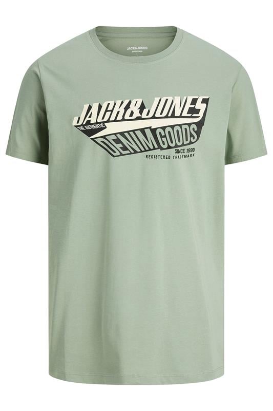 JACK & JONES Big & Tall Iceberg Green Logo Chest Print T-Shirt | BadRhino 1