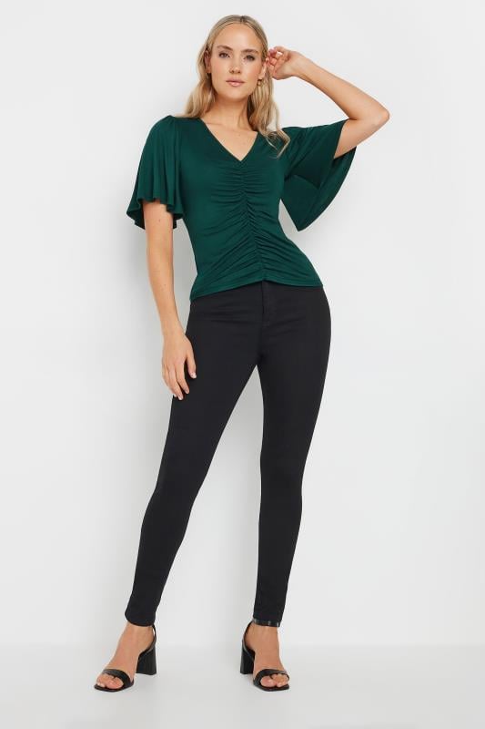 LTS Tall Women's Dark Green Angel Sleeve Ruched Top | Long Tall Sally 2