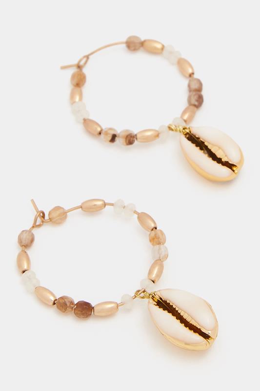 Gold Tone Shell Bead Hoop Earrings | Yours Clothing 2
