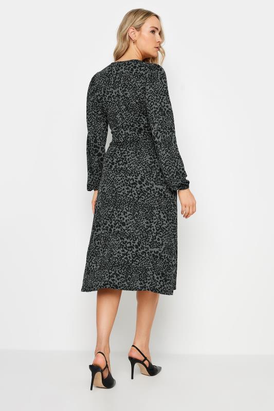 LTS Tall Women's Charcoal Grey Leopard Print Midi Wrap Dress | Long Tall Sally 4
