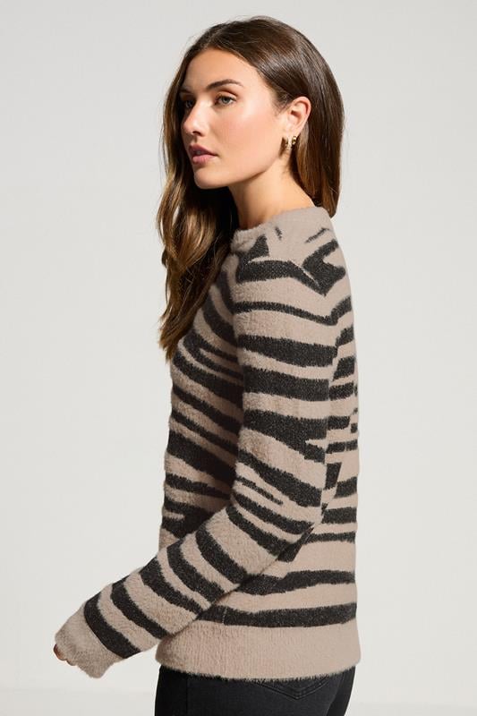 LTS Tall Beige Brown Knitted Zebra Print Jumper | Long Tall Sally 3