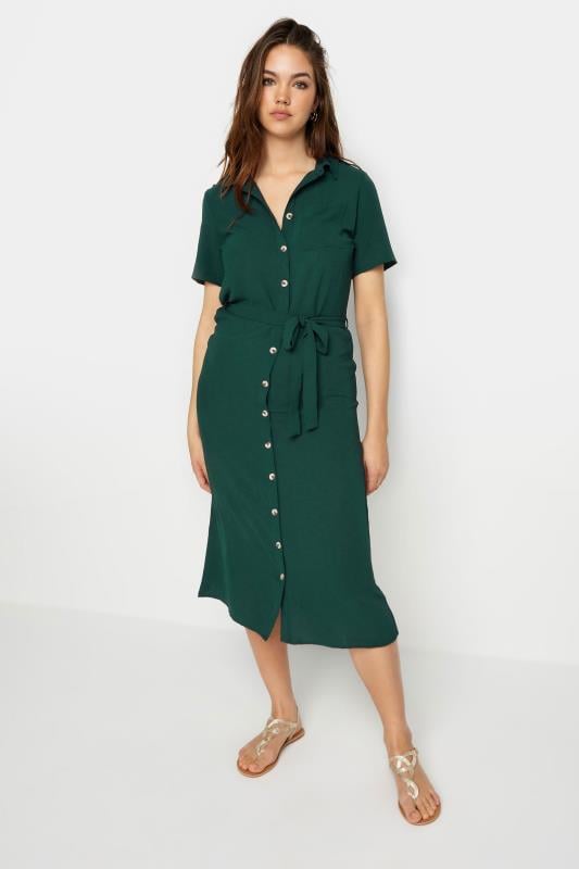 LTS Tall Women's Dark Green Button Through Midi Dress | Long Tall Sally 3