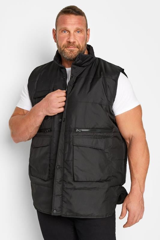 Men's  KAM Big & Tall Black Military Multi Pocket Gilet