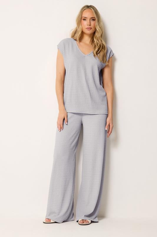  LTS Tall Light Grey Textured Elasticated Wide Leg Trousers