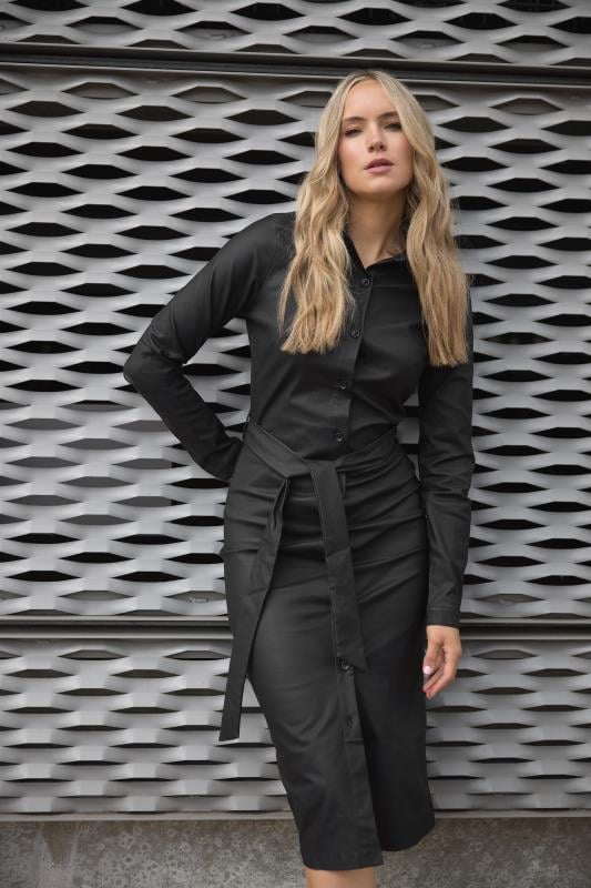 Tall  LTS Tall Black Coated Midi Shirt Dress