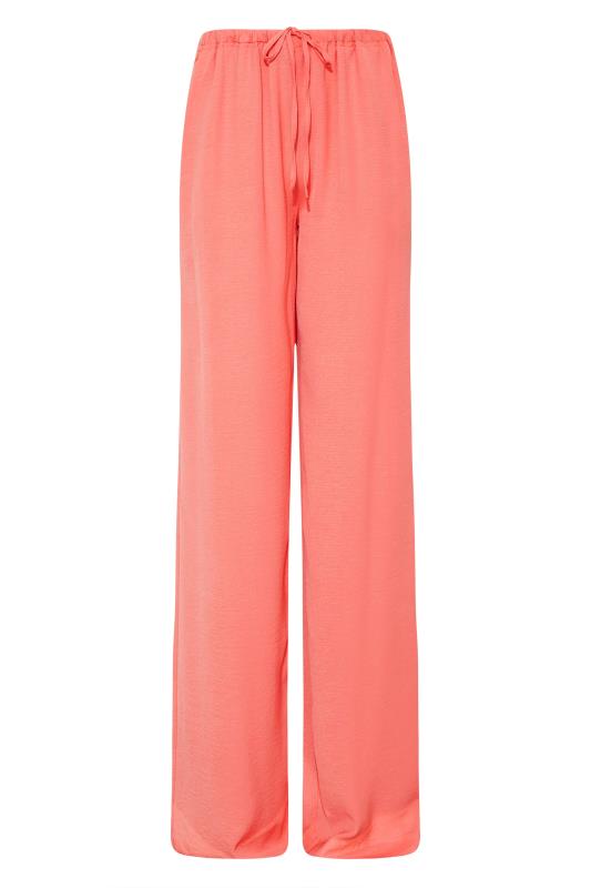 LTS Tall Womens Coral Pink Lightweight Twill Wide Leg Trousers | Long Tall Sally 3