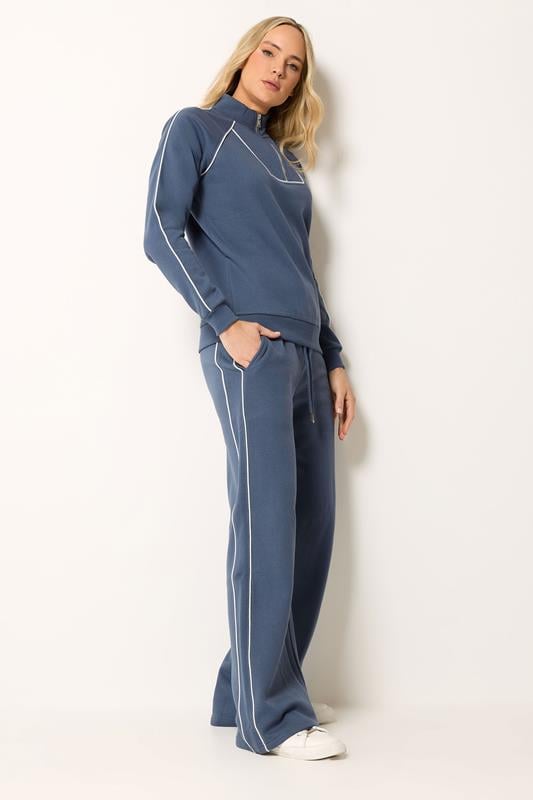  LTS Tall Indigo Blue Pipe Detail Wide Leg Joggers