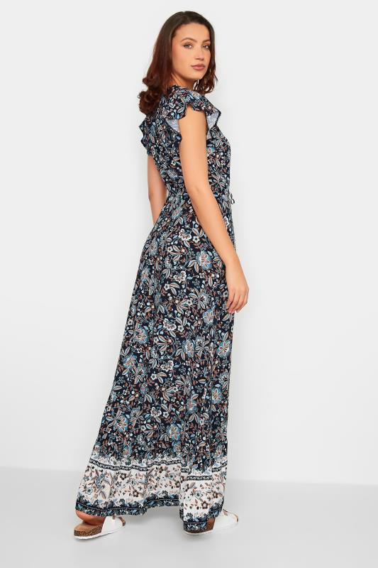 LTS Tall Women's Navy Blue Floral Print Border Maxi Dress | Long Tall Sally 3