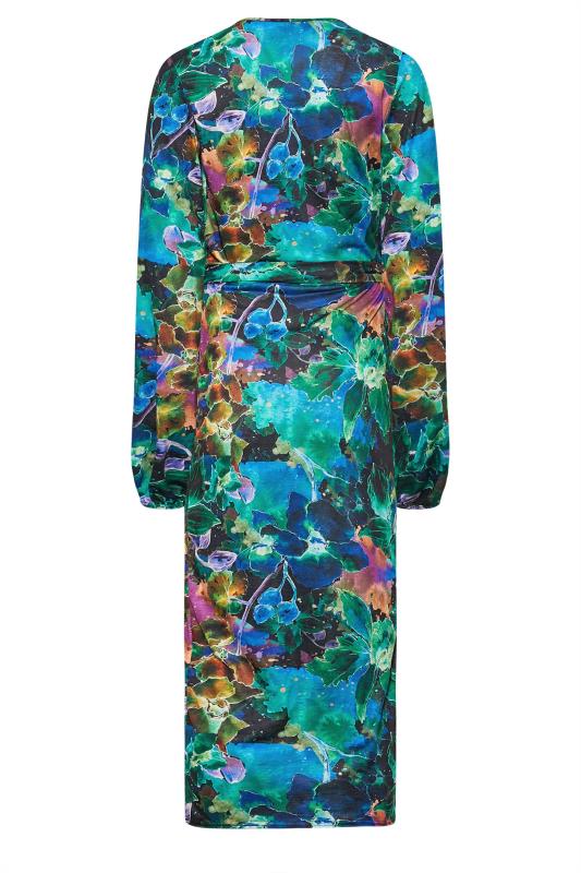 LTS Tall Women's Black & Blue Floral Midi Wrap Dress | Long Tall Sally 7