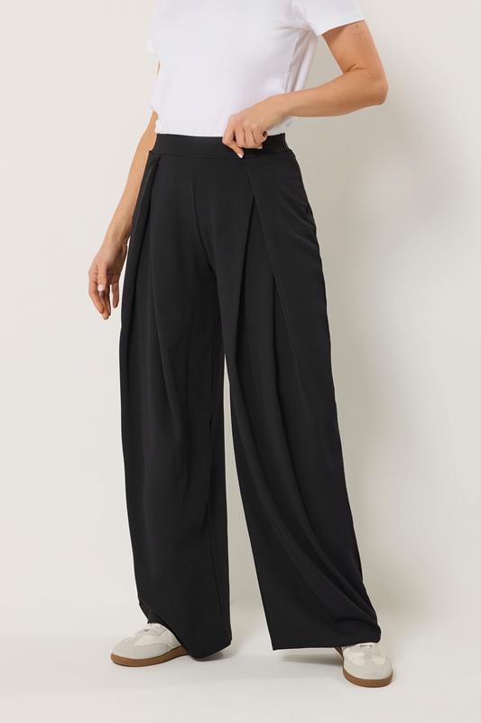 LTS Tall Women's Black Pleat Front Wide Leg Trousers | Long Tall Sally 1
