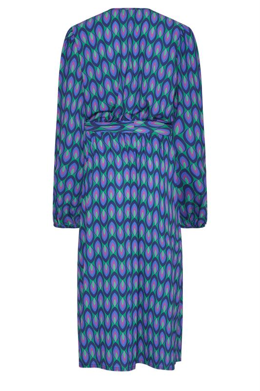 LTS Tall Women's Blue Geometric Print Midi Wrap Dress | Long Tall Sally 7
