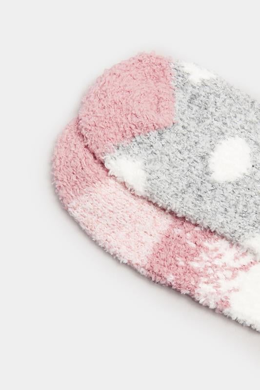 2 PACK Grey & Pink Fluffy Bed Socks | Yours Clothing 5