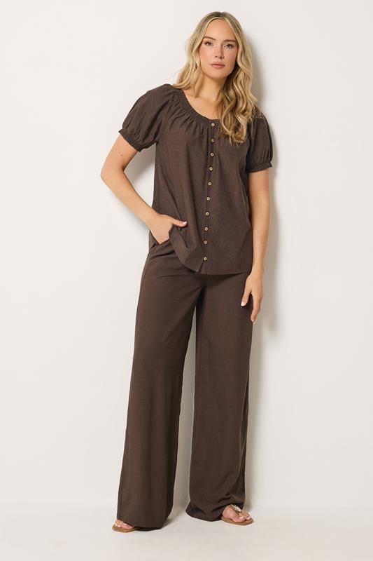  LTS Tall Chocolate Brown Linen Wide Leg Trousers