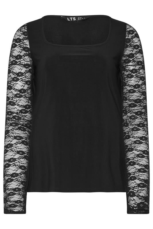 LTS Tall Black Lace Square Neck Top | Long Tall Sally 1