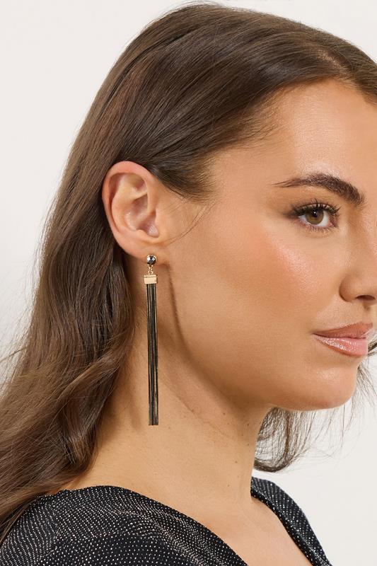 Plus Size  Yours Black Long Stone Tassel Earrings