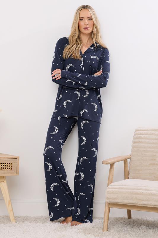LTS Tall Navy Blue Soft Touch Moon Pyjama Set | Long Tall Sally 1