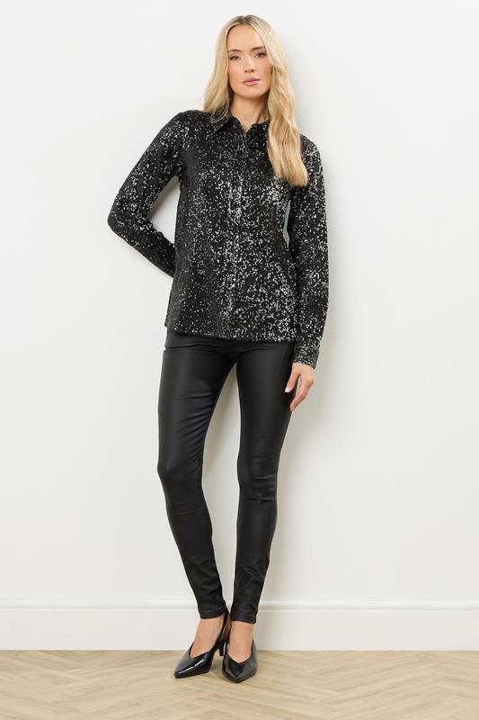 LTS Tall Black & Silver Sequin Embellished Shirt | Long Tall Sally 3