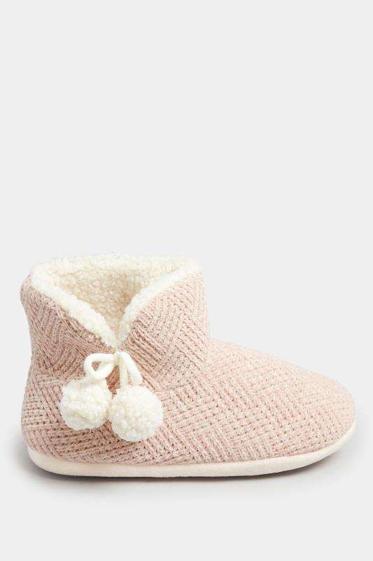 Pink Fluffy Chevron Slipper Boots In Wide E Fit | Yours Clothing 3
