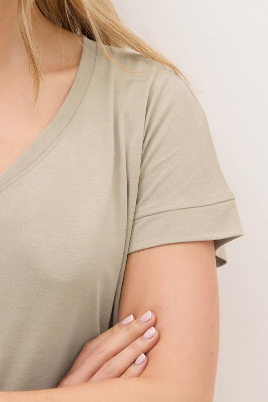 LTS PREMIUM Tall 2 PACK Khaki Green & Stone Brown V-Neck Modal T-Shirts | Long Tall Sally 6