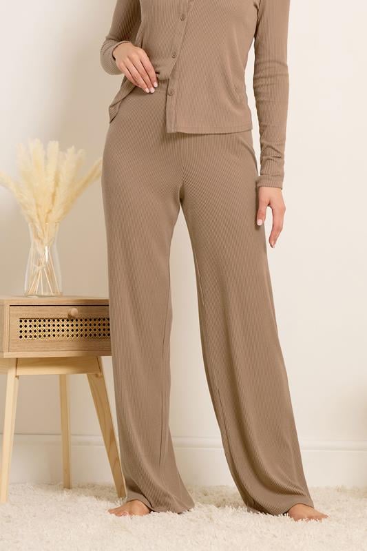 LTS Tall Women's Camel Brown Ribbed Wide Leg Trousers | Long Tall Sally  2