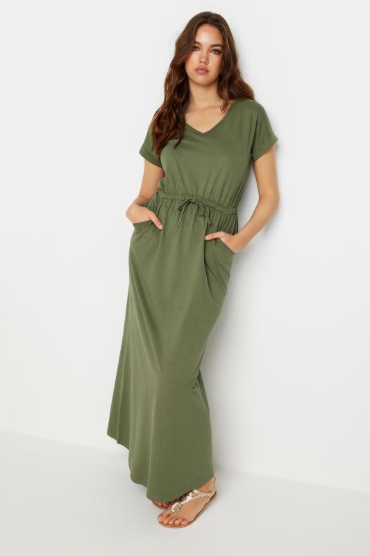 LTS Tall Women's Khaki Green Tie Waist Maxi T-Shirt Dress | Long Tall Sally 1