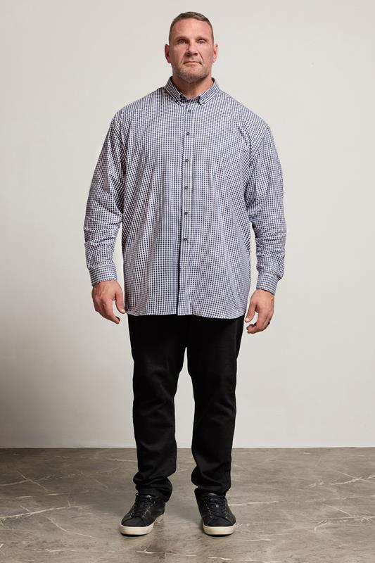 KAM Big & Tall Navy Blue Long Sleeve Gingham Shirt | BadRhino 2