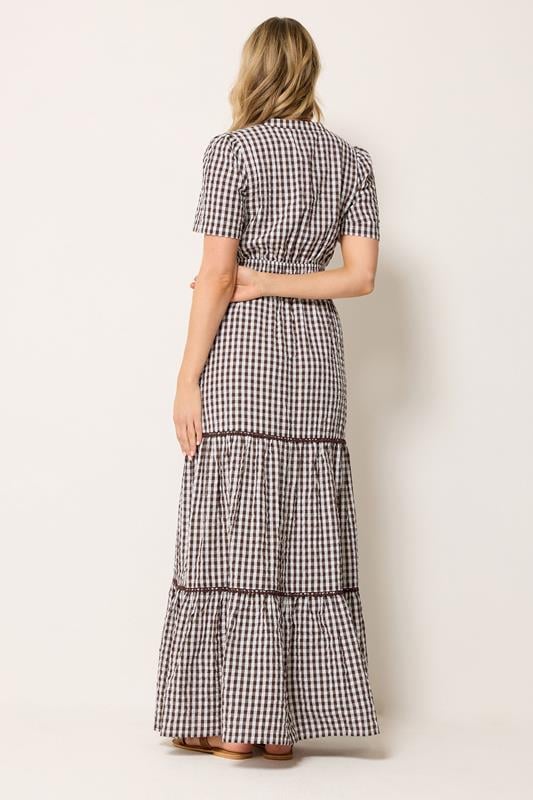 LTS Tall Women's Chocolate Brown Gingham Cotton Maxi Dress | Long Tall Sally 2