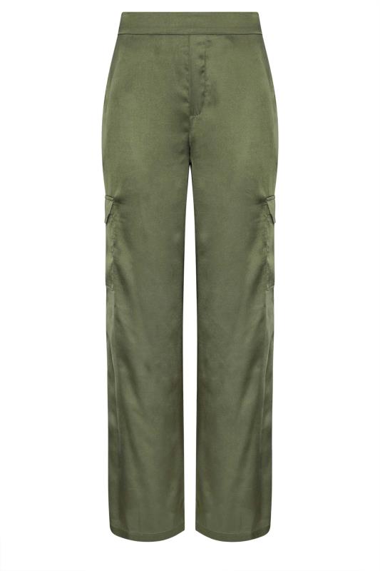 LTS Tall Womens Khaki Green Satin Wide Leg Trousers | Long Tall Sally  8