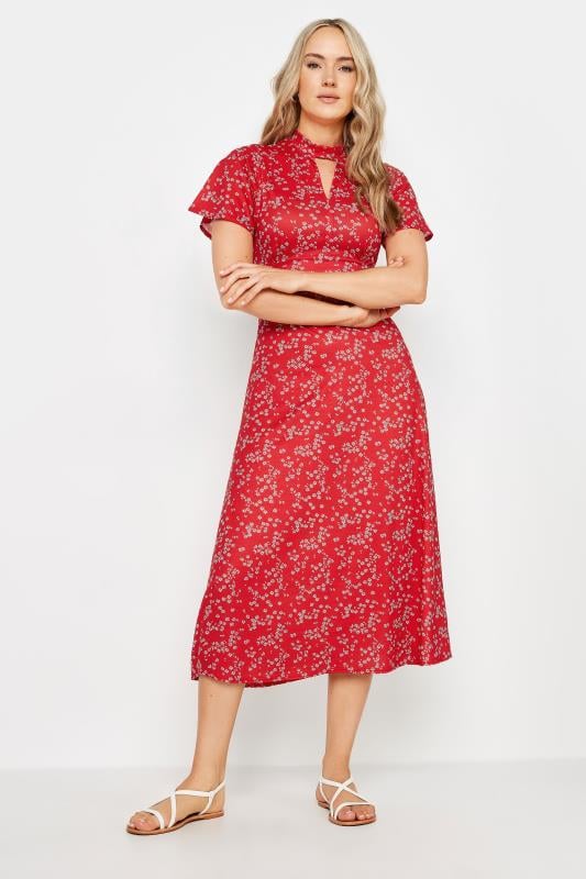 LTS Tall Red Ditsy Print Keyhole Midi Dress | Long Tall Sally 2