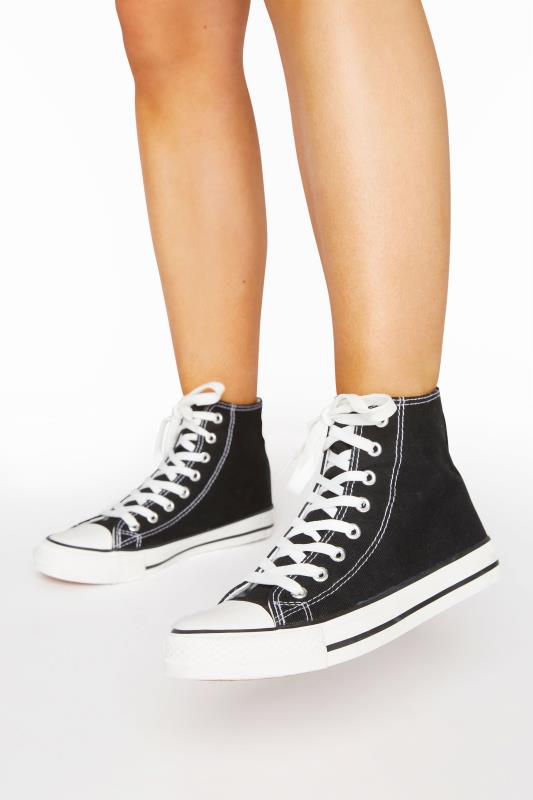 Plus Size  Yours Black Canvas High Top Trainers In Wide E Fit